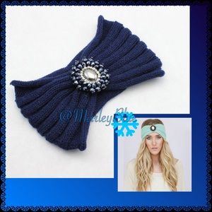 Beautiful Gemmed Navy Winter Headband